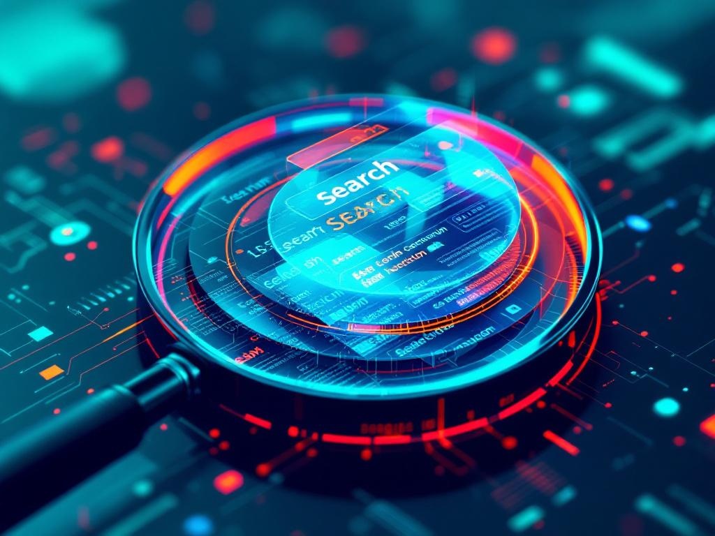 Magnifying glass revealing hidden layers of AI search manipulation