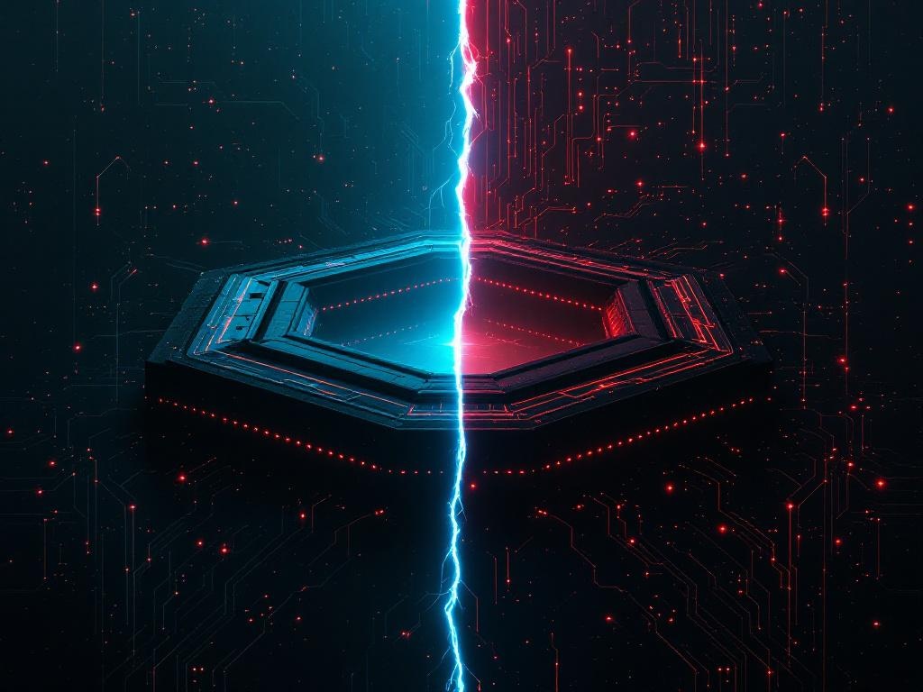 Abstract illustration showing the tension between military power and AI ethics