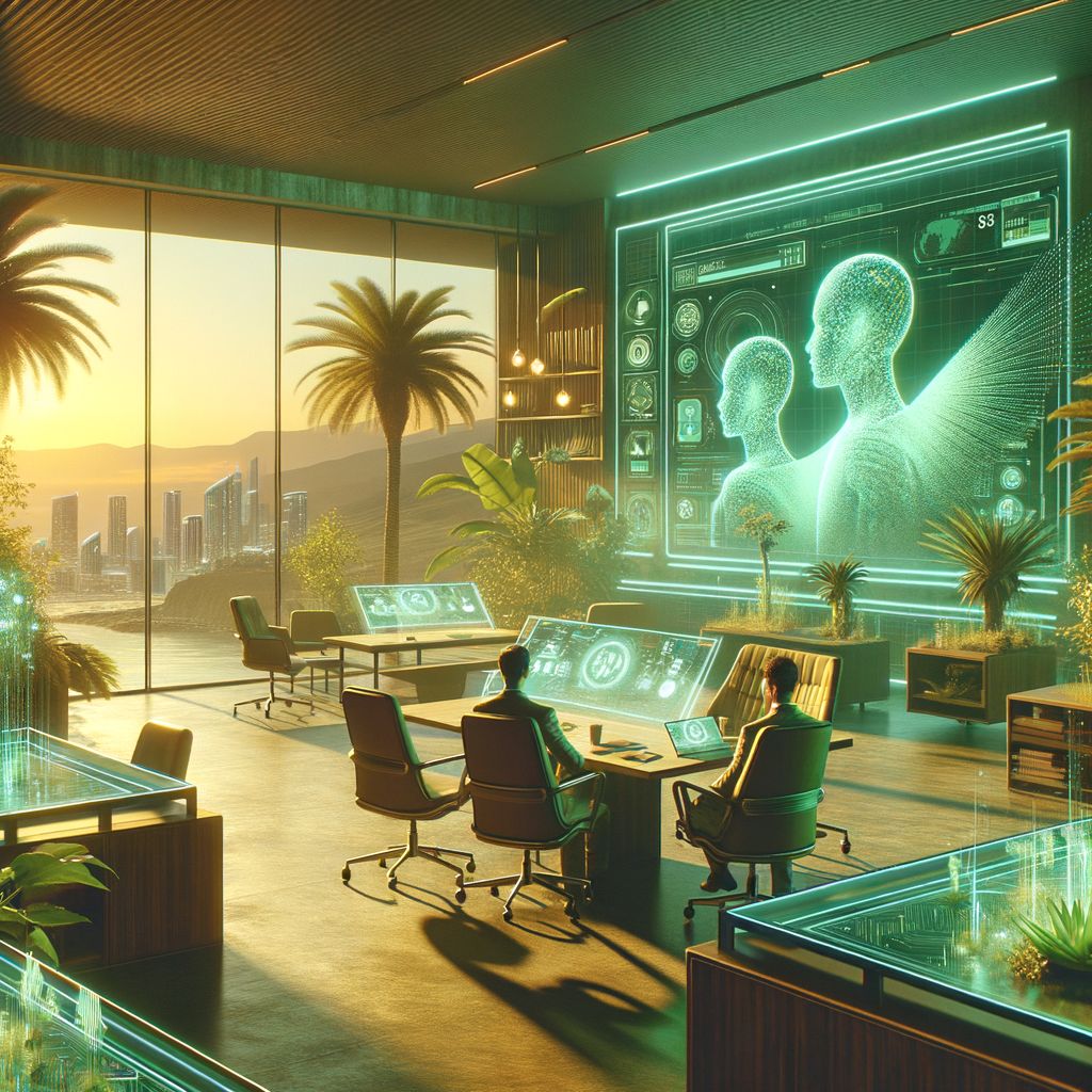 Digital natives redefining creativity in the AI era - futuristic creative workspace